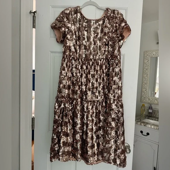 Maeve | Dresses | Nwt Anthropologie Rose Gold Sequin Midi Dress | Poshmark